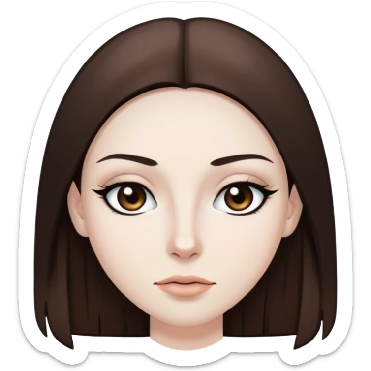 straight long brown hair, pale skin skin, dark brown eyes, pretty bratz baddie, black eyeliner sticker