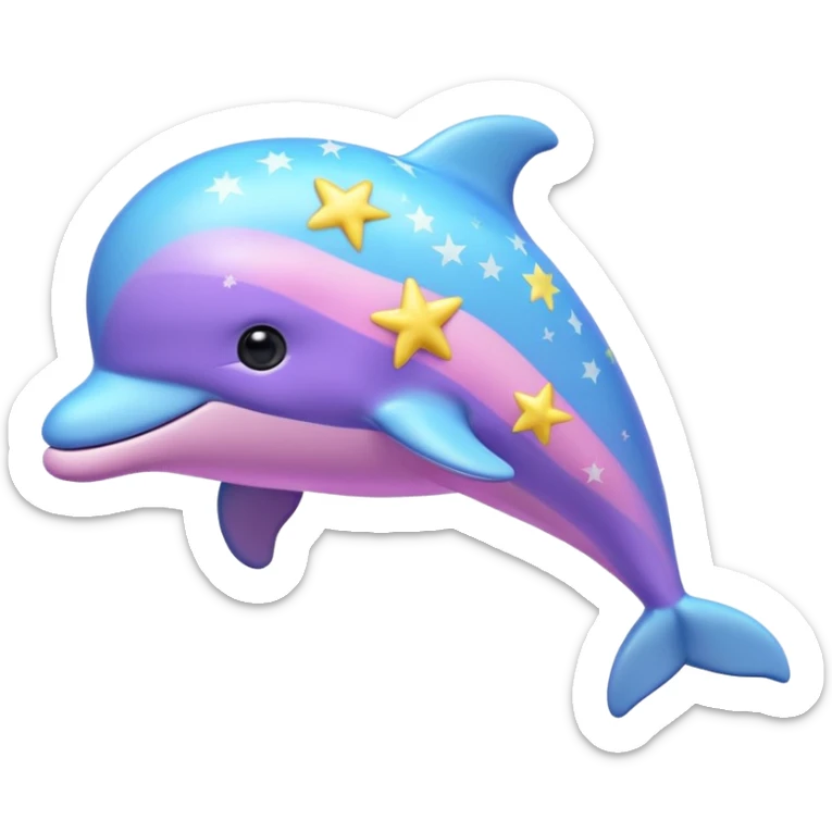 Yellow, purple, blue and pink streaked stuffed toy Dolphin with silver stars on it sticker