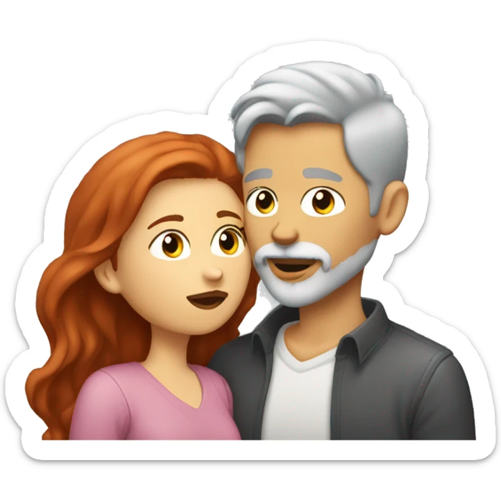 redhead kissing her boyfriend with gray hair and a goatee Hair sticker