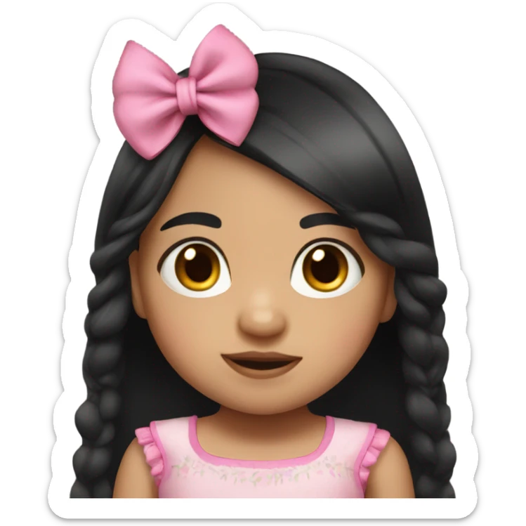 Mexican toddler girl with long black hair and pink bow sticker