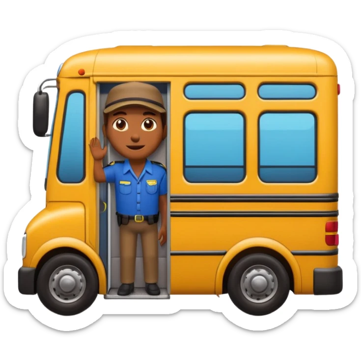 3D emoji of a Peruvian bus fare collector (“cobrador”), leaning out of a micro door calling passengers, dynamic pose, urban street vibe, vibrant colors, bold outlines, sticker illustration, transparent background sticker