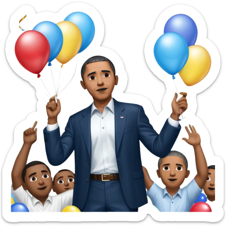 Diddy holding baby oil at a party with balloons and confetti and banners oiled up Obama is there as well holding a sign saying Obama have dih sticker