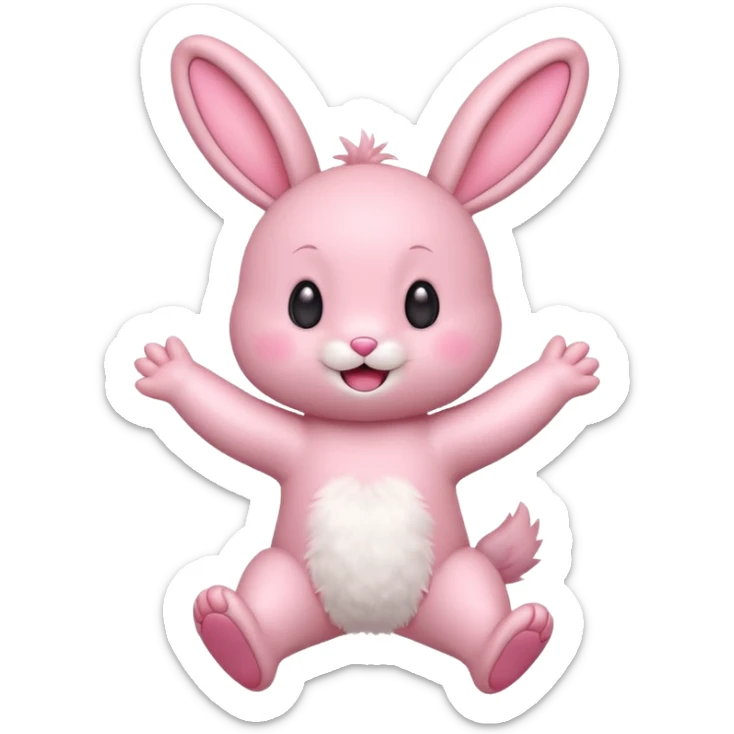 Exited pink bunny, kawaii chibi fluffy ears and body jumping of excitement  sticker