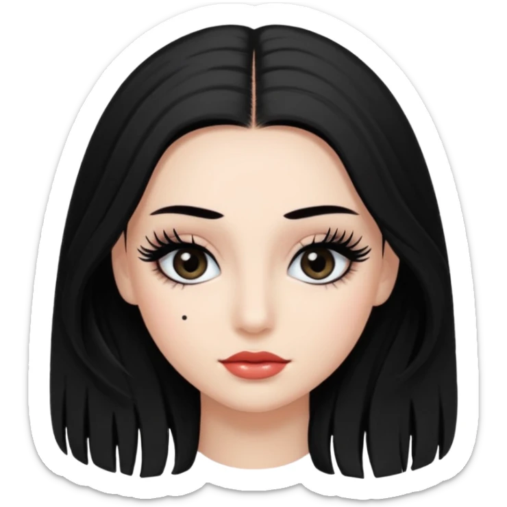 ragazza truccata con le ciglia finte con i capelli neri lunghi sticker