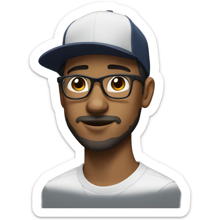 young man, with short black hair, big nose, 3-day beard. Wearing nike cap and glasses. sticker