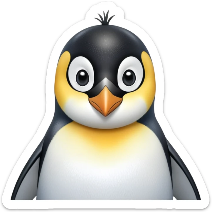 cinematic-cute-emperor-penguin-portrait-emoji,-head-tilted-playfully-and-inquisitively,-with-glossy,-pristine-plumage-accented-by-a-bright-beak-and-round,-sparkling-eyes-filled-with-curiosity,-simplified-yet-irresistibly-adorable-features zoomed into the face sticker