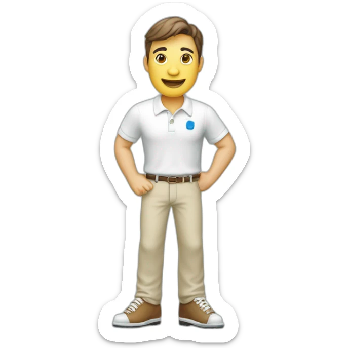 Un porcelanato calacata con manos, boca y zapatos, con la palabras quizud en su polo de color sticker