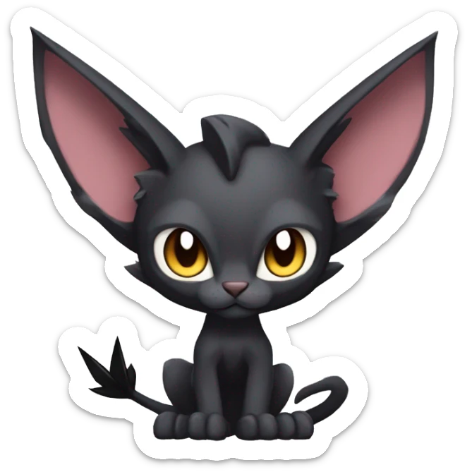 Black edgy Noivern-Litten-Sphynx-Lykoi-Caracal-cat-Fakemon with big bat ears full-body sticker