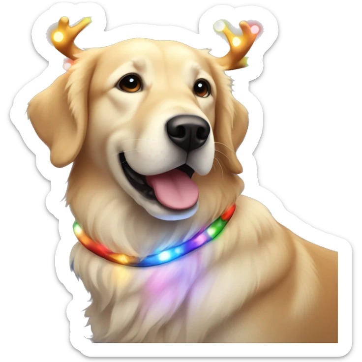 cute Christmas Retriever have their antlers glowing for the multicolor Christmas lights sticker