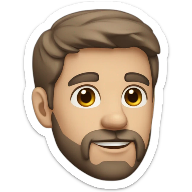 A young Caucasian man with dark brown, almond-shaped eyes, short dark brown hair, and a small dark brown beard with a more prominent mustache. sticker