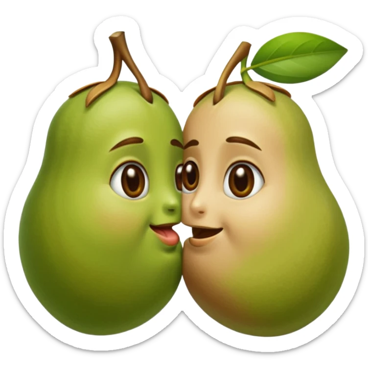 caricatured pistachio and pistachia, one kissing the other on the cheek, simple background, iOS emoji style sticker