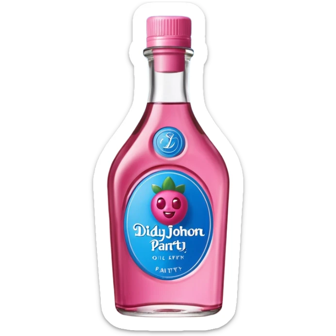 bottle of oil blue top pink outside with logo that says Diddy Party oil Johnson and Johnson  brand with a smiling berry on top sticker