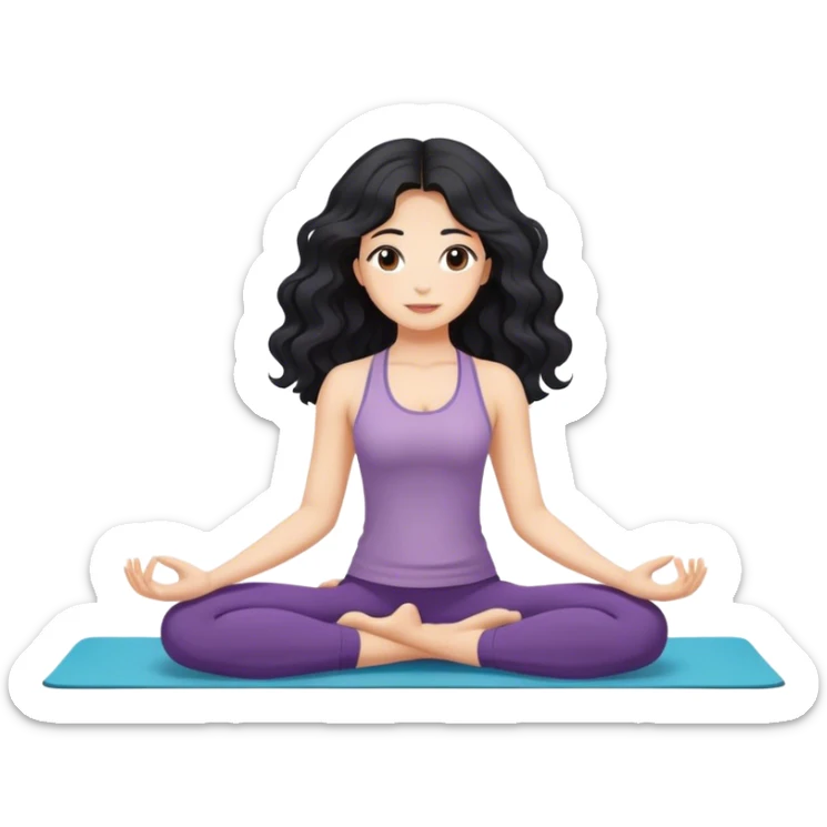 black haired white girl  super long hair and wavy  yoga sticker