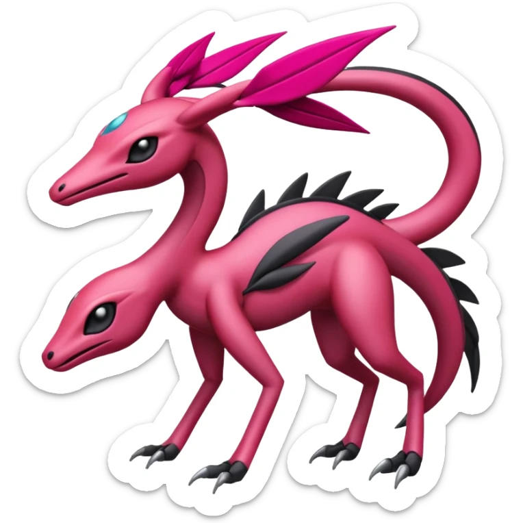 Magenta, black and white Meloetta-Salamence-Gorebyss-Salazzle-Pokémon-Fakémon-creature-fusion-hybrid sticker