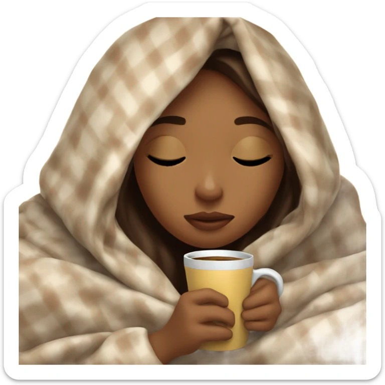 girl inside a blanket sipping coffee eyes closed sticker