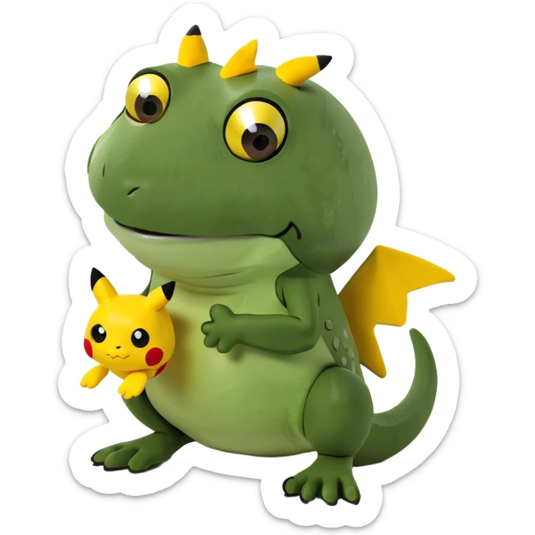 McDonald’s a new happy meal toy a T-Rex Pikachu buy toy And the T-Rex comes to live ￼￼￼ sticker