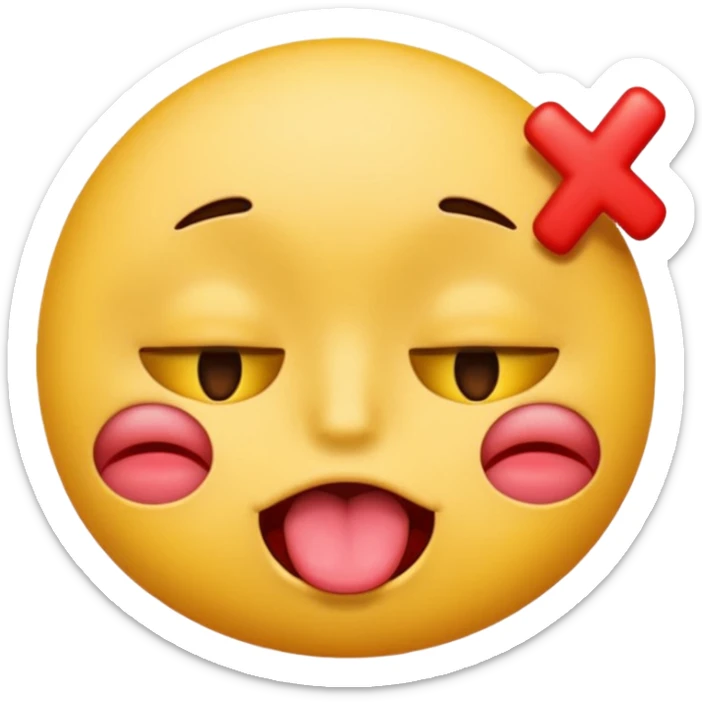a emoji with its eyes closed, with a red X inits eyes, and its tongue out sticker
