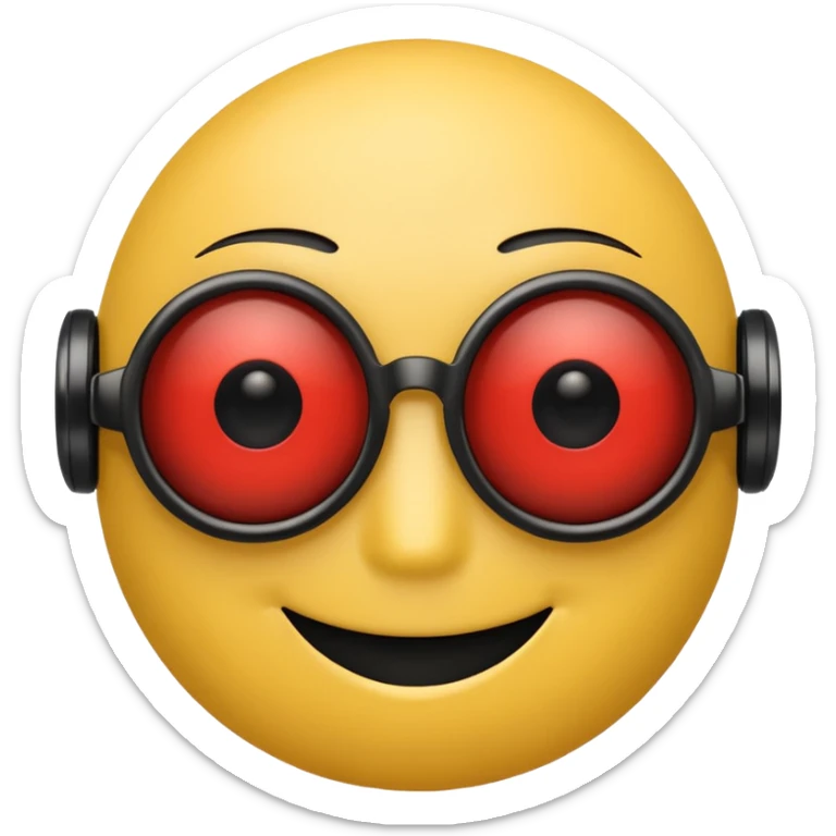 Yellow smiley face head with black sunglasses one of the eyes is a red robot eye  sticker