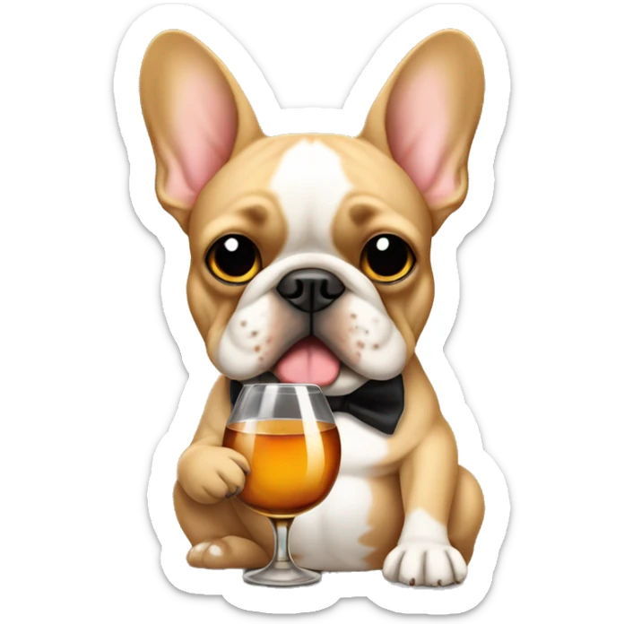 Tan French bulldog holding a glass of whiskey sticker
