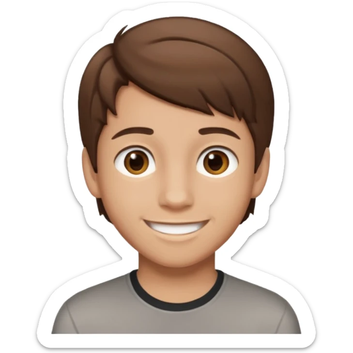 Illustrated emoji of a teen boy with brown hair and brown eyes sticker