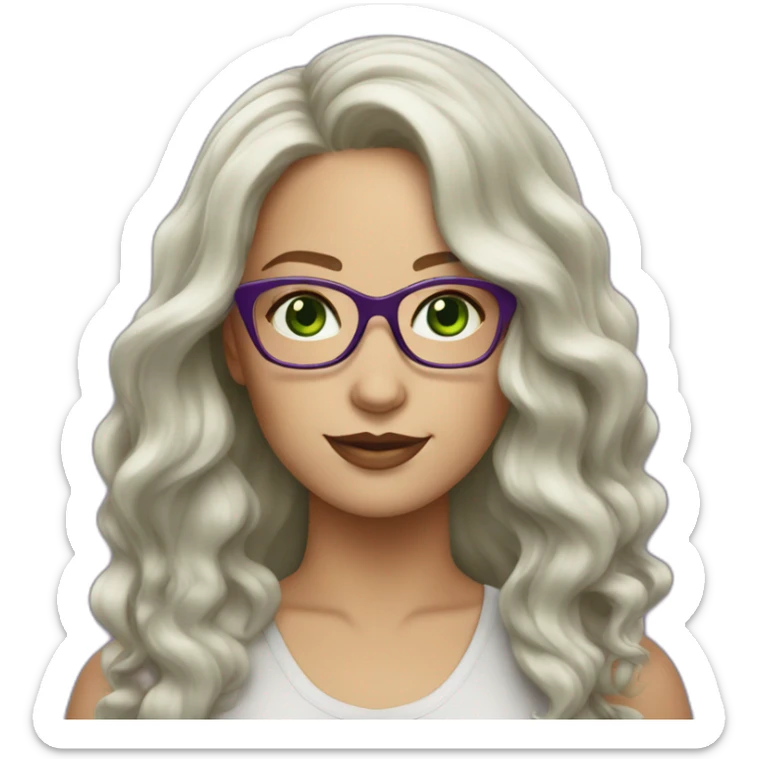 White-curvy-woman-purple-long-wavy-hair-green-eyes-square-glasses sticker