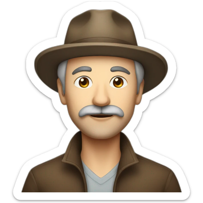 Middle age man with faded hair loss and moustache brown and wearing hat, full body sticker