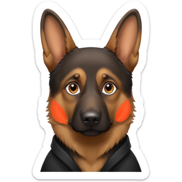 A close-up portrait of a German Shepherd with intense brown eyes and alert ears, against a blurred natural background. High realism, shallow depth of field. sticker