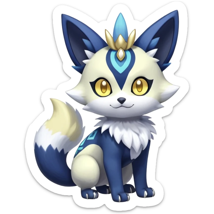 Shiny mExotic Colorfulj Excessive Mysterious Gothic Meowstic-Poochyena-Pokémon-Fakémon-hybrid-creature (full body) with pattern-markings with golden eyes sticker