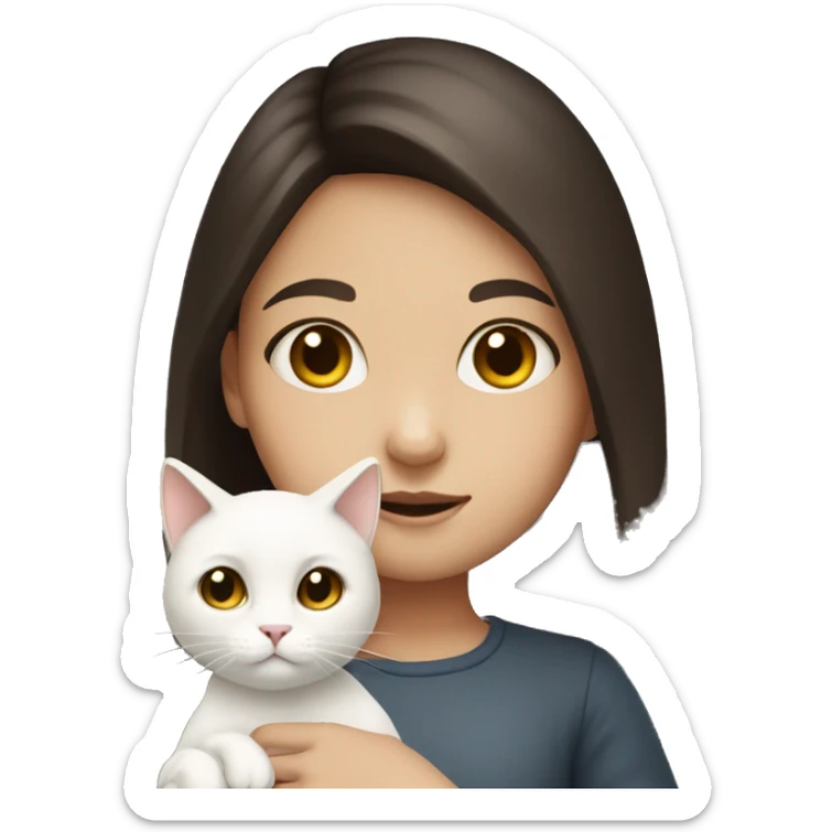 Little girl with dark brown hair holding a white cat sticker