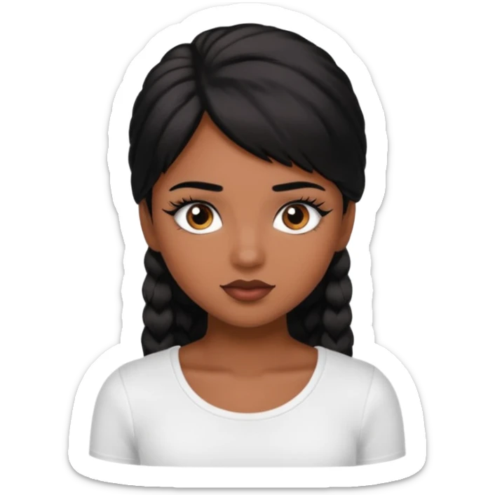a girl with a brown skin with black hair with a white top and lashes  sticker