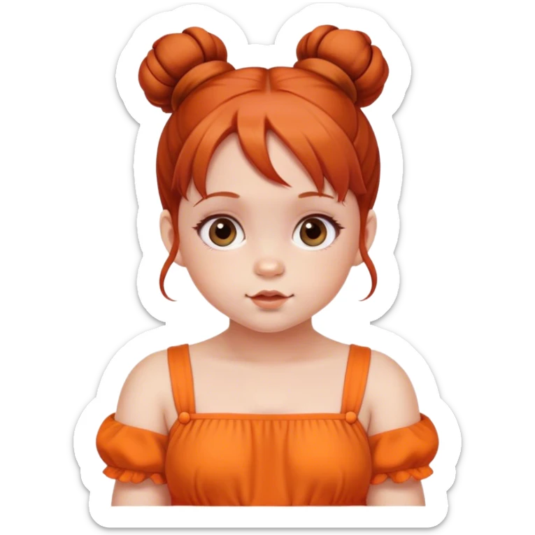 school baby girl   with reddish blunt hair with 2 buns orange dress sticker