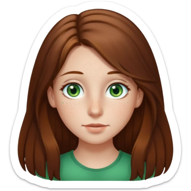 Vull una noia amb els cabells marró per les espatlles i ulls verds amb el nas mes gros i el cabell llarg sticker