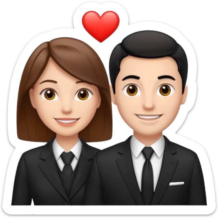 white woman with brown hair and white man with black hair in suits partnership sticker