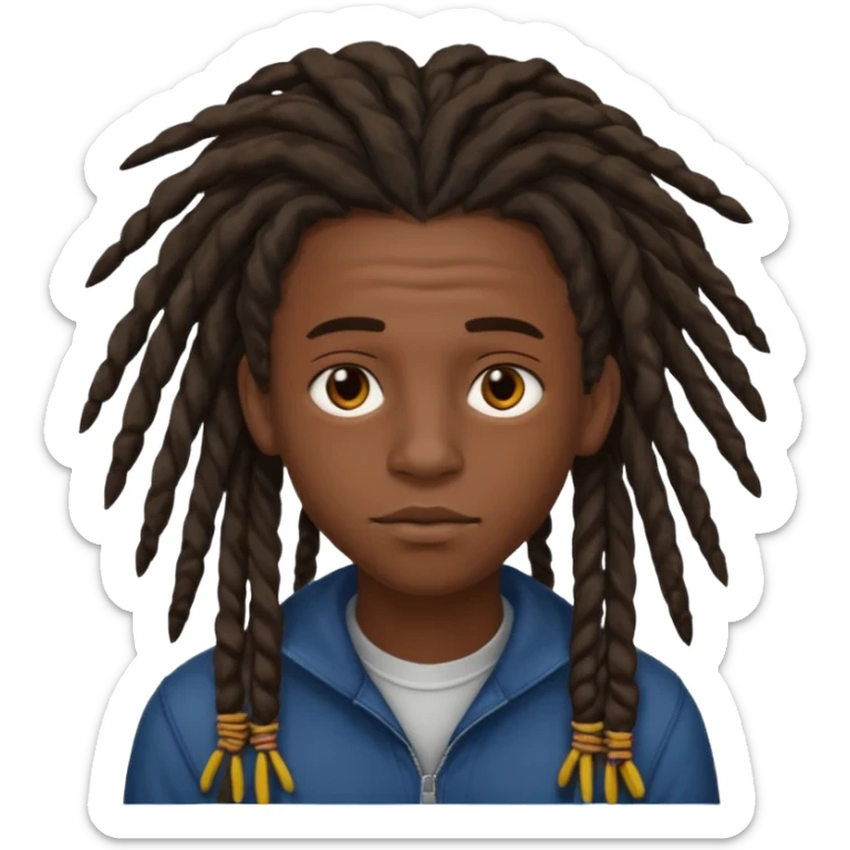 Une homme de 17 ans il a la peau noir foncé , des lèvres pulpeuses et un regard nonchalant. Il a un des locks sticker