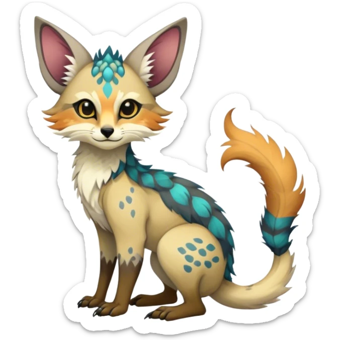 Feral Rare Fantasy colorful Vernid-Trico-species by LiLaiRa, random markings, tufted tail, tufted ears, full body sticker
