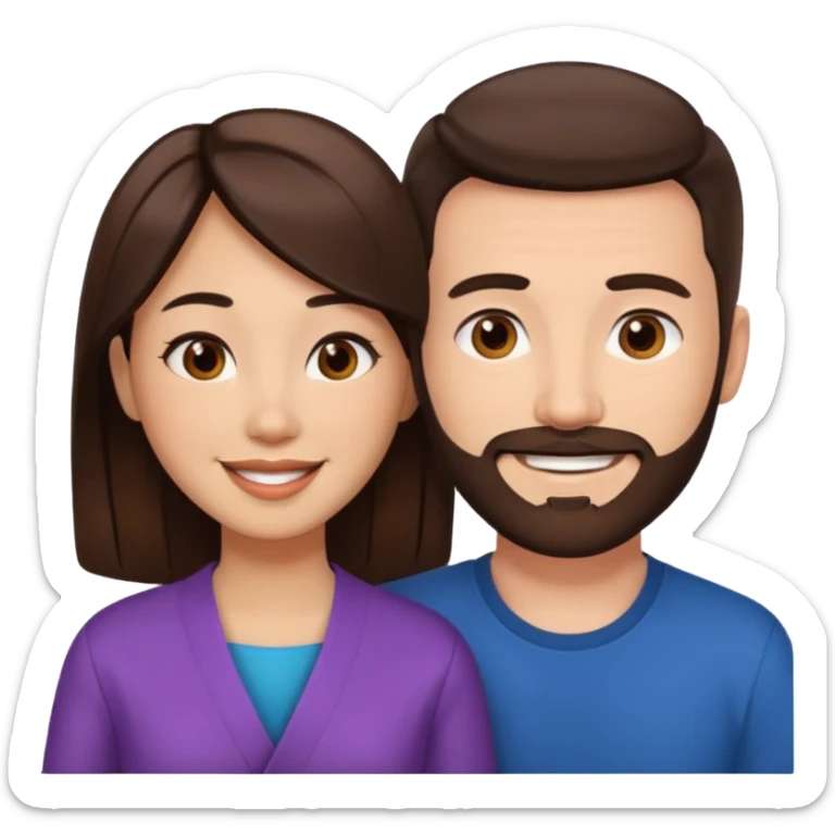 White man with brown hair and brown facial hair in love with an Asian woman with black hair sticker