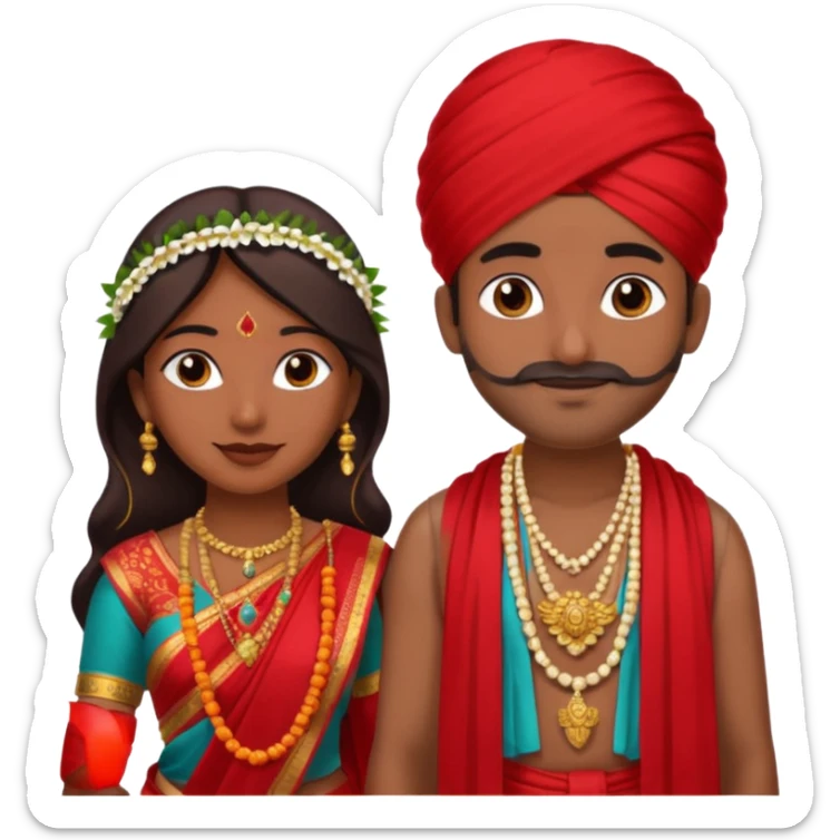 indian woman in saree and indian man in dhoti holding garlandrs sticker