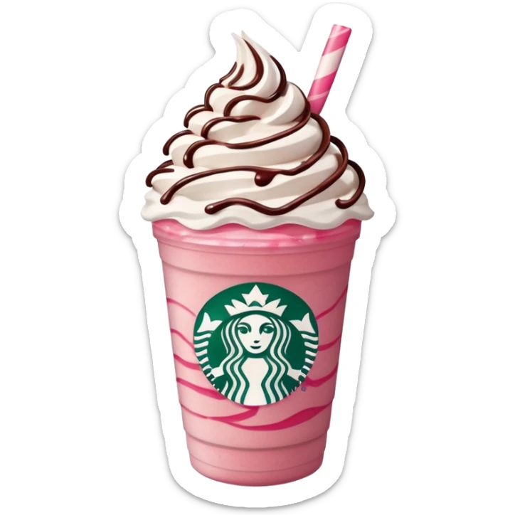 Strawberry Starbucks frappe with strawberry jam at the bottom with whipped cream and chocolate drizzle sticker