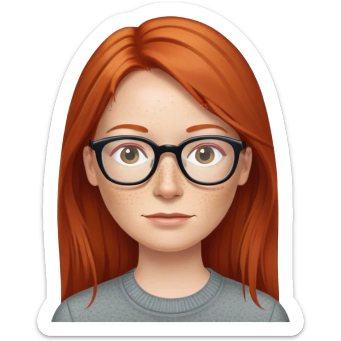 middle age Red head with freckleslong straight hair pale skin wearing glasses sticker
