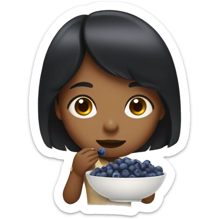 brown girl with black hair with bangs eating blueberries in bowl sticker