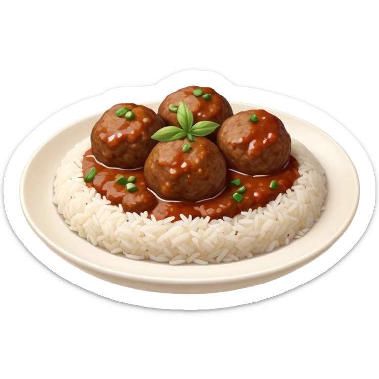 Kofte Cinematic Realistic Kofte Dish Emoji, depicted as spiced meatballs served alongside a portion of fragrant rice, rendered with rich textures and warm, appetizing lighting. sticker