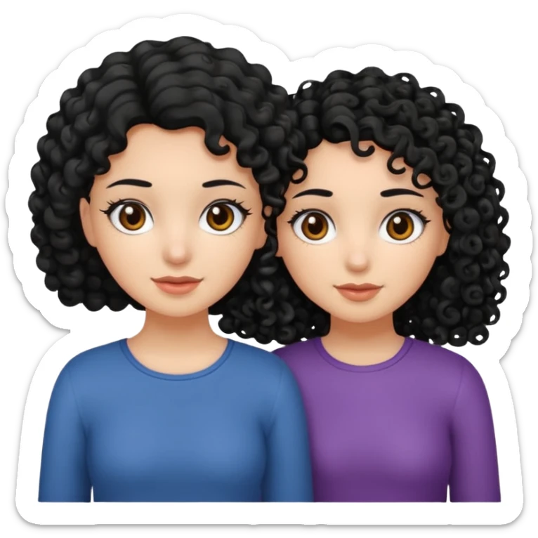 2 girl best friends. One who is black with black hair and dark brown eyes. one who is white with curly dark brown hair and dark brown eyes. sticker