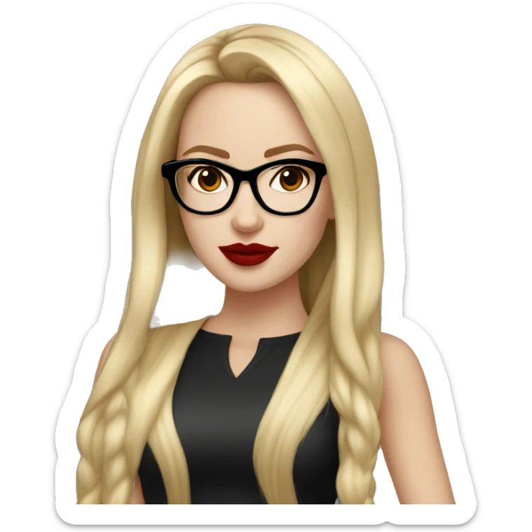 White girl, with long blonde hair, with red lipstick, black winged eyeliner and glasses  sticker