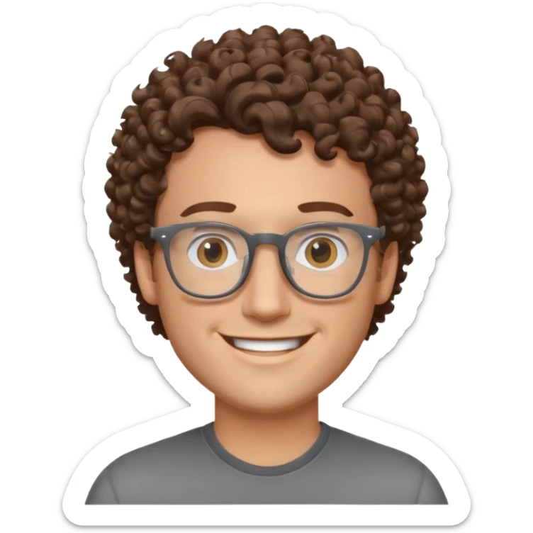 homme blanc avec cheveux marrons frisés et lunettes grise sticker