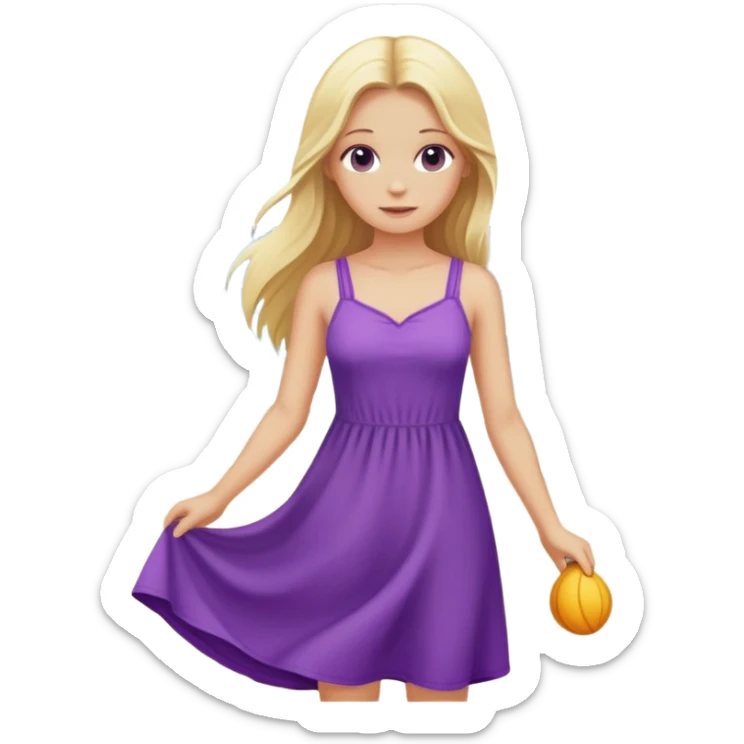 Girl with long blonde hair on beach with purple sundress  sticker