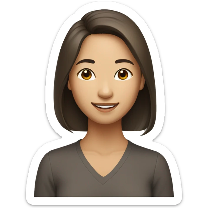 Asian American woman brown shoulder length hair smiling sticker