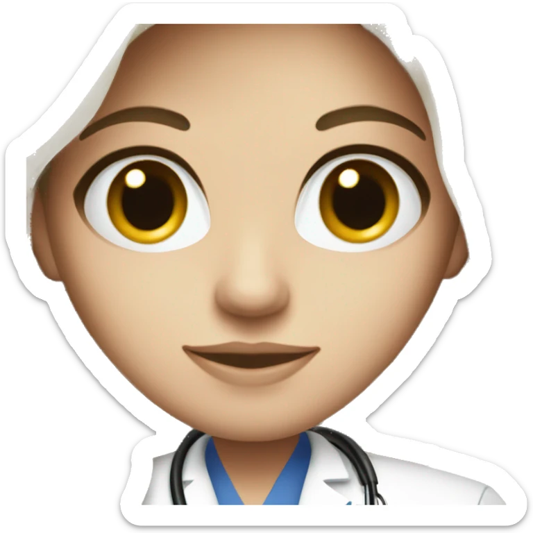 Beautiful white doctor with brunette long hair and black eye color sticker