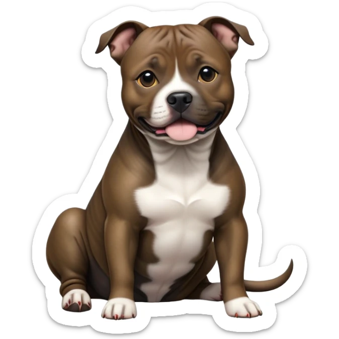 cinematic-[Staffordshire bull terrier]-realistic-full-body-sitting-emoji,-tail-resting-loosely-beside-its-paws,-head-tilted-dramatically, -sleek-[dark solid brindle]-fur,-simplified-yet-realistic-focused-features,-highly-detailed,-glowing-with-an-almost-sarcastic-glow sticker