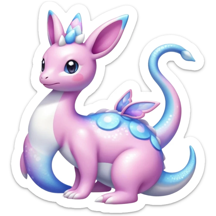 Shiny Exotic Colorful Ethereal Sparkly Sylveon-Lapras-Amaura-Aurorus-Fakémon-hybrid-creature (full body)  sticker