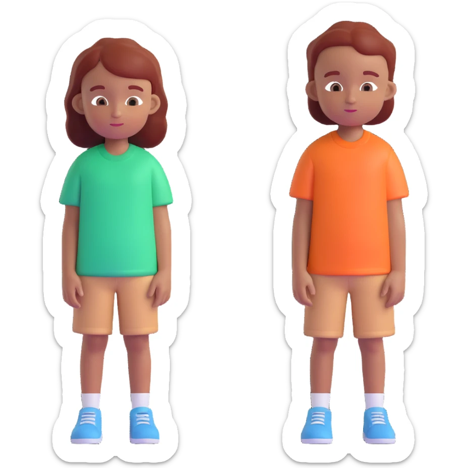 Slightly increase the volume of the upper body of the girl, separate the girl and the boy from each other, make the skin color the same for both. Keep the cartoonish 3D style. Keep the background transparent. sticker